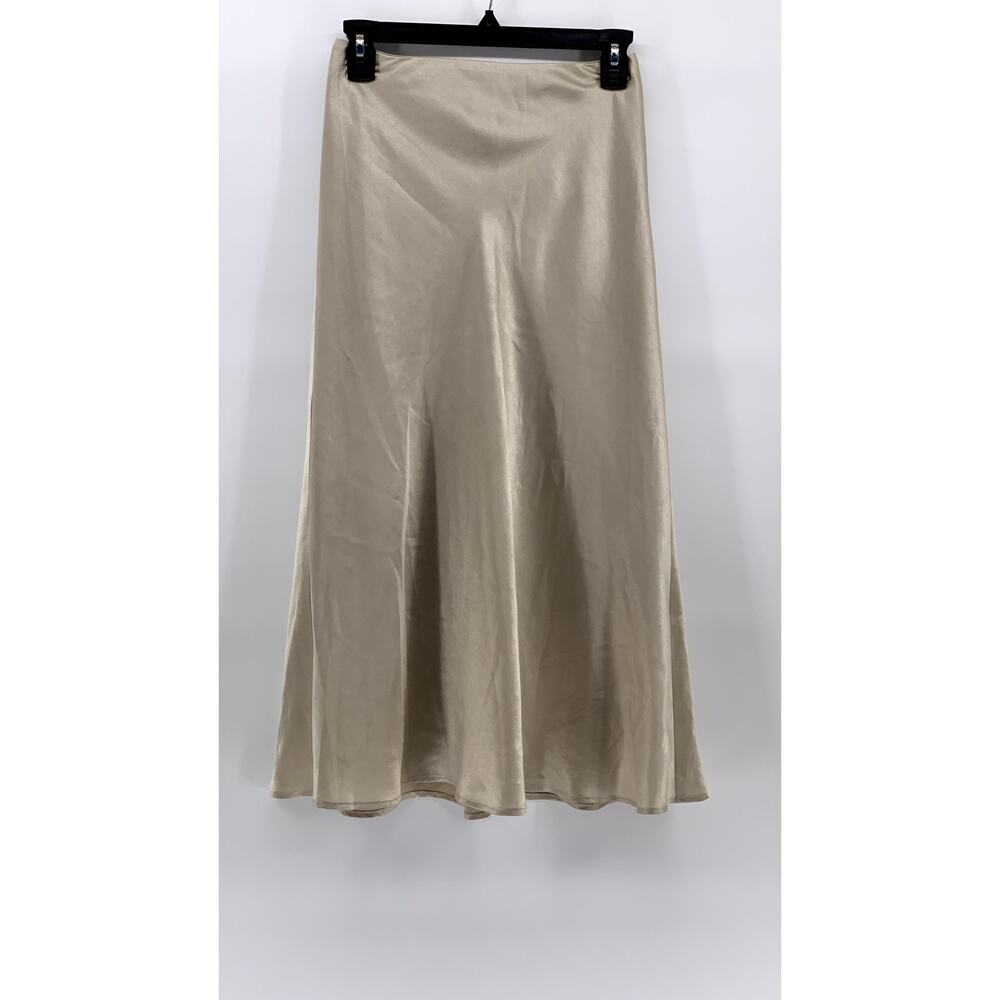 NATURAL BEAUTY BASIC Women’s Beige Shiny Lightweight A-Line Midi Skirt SZ XS